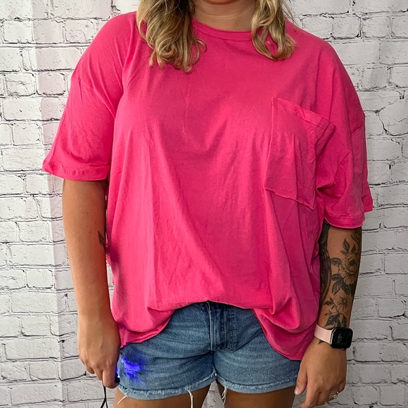 Zenana Outfitters Tops Zenana Hot Pink Oversized Boyfriend Tee